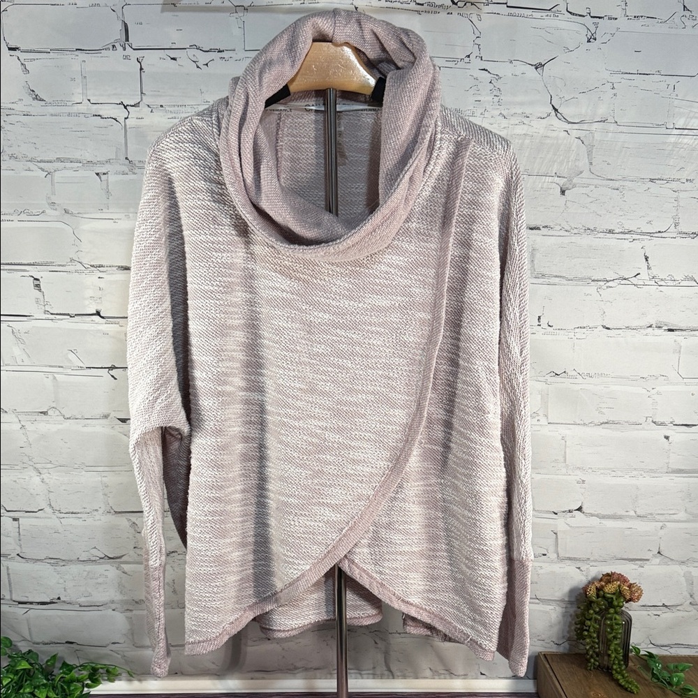 Calvin Klein‎ Performance Cowl Tunnel Neck Tulip Wrap Sweater in Heathered Pink